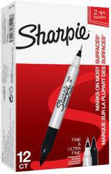 Sharpie Twin Bullet Tip Permanent Marker Black 100 05mm Line Width 12pk