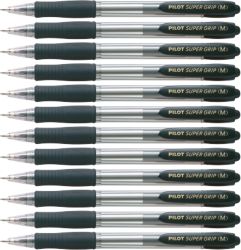 Pilot Super Grip Medium Retractable Ball Point Pen Black Pack of 12