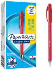 Papermate Flexgrip Ultra Ball Pens Medium Retractable Red Pack of 12