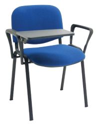 Stacking Conference Side Chair With Arms And A Right Handed Writing Table Fabric Blue 4 Per Pack