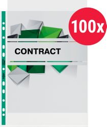 Rexel Nyrex Reinforced Top Opening Pockets 80 Micron Green Strip A4 315 x 255mm Pack of 100