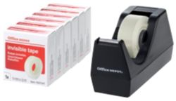 Office Depot Small Core Tape Dispenser with 6 Rolls of Tape 19mm x 33m