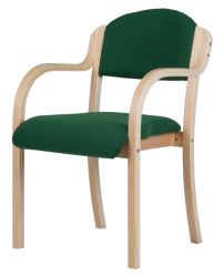 Beech Effect Melamine Frame Stacking Chair with Arms Fabric Green