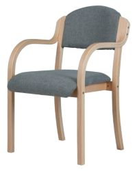 Beech Effect Melamine Frame Stacking Chair with Arms Fabric Slate Grey