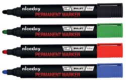 Niceday Permanent Bullet Marker Blue Black Red Green 4 pk