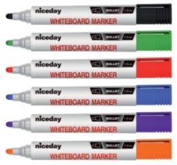 Niceday Whiteboard Markers Bullet Tip 13mm Assorted Pack of 6