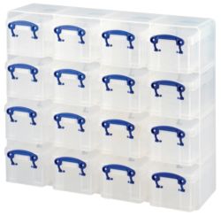 Really Useful Box Really Useful Storage Box Organiser Plastic 03 Litre 16 Box Unit H310xW375xD125mm Clear 