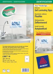 Avery L7087 10 Self Laminating Adhesive Signs 257x170mm White 10pk 