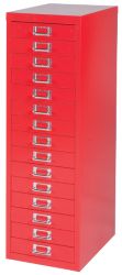 Bisley Multidrawer Cabinet Red 15 Drawer 860H x 279W x 380D mm