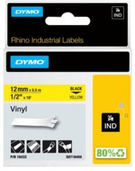 Dymo Rhino Label Writer Labels Black on Yellow 12mm x 55m Vinyl