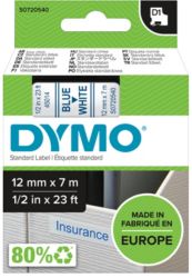 Dymo D1 Labels Blue On White 12mm x 7m 