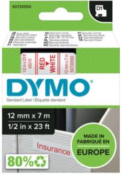 Dymo D1 Labels Red On White 12mm x 7m 