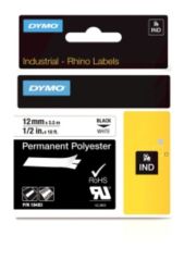 Dymo Rhino Label Writer Labels Black on White 12mm x 55m Permanent Polyester