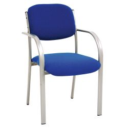 GGI Titan Silver Frame Cantilever Stacking Chair with Arms Fabric Blue 2 pk