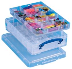 Really Useful Box Really Useful Storage Box Plastic 4 Litre with 2 Hobby Dividers H88xW255xD395mm Clear 