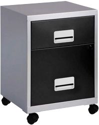 Black and Silver 2 Drawer Mobile A4 Filing Cabinet