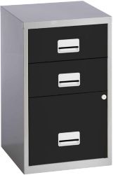 Black and Silver 3 Drawer A4 Filing Cabinet 600H x 400W x 400D mm 