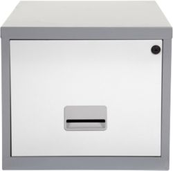 White with Silver Cabinet 1 Drawer A4 Filing Cabinet 