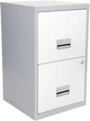 White with Silver Cabinet 2 Drawer A4 Filing Cabinet 