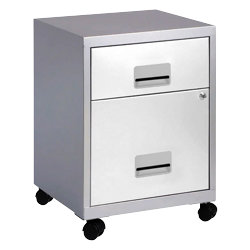 White with Silver Cabinet 2 Drawer Mobile A4 Filing Cabinet 