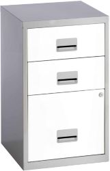 White with Silver Cabinet 3 Drawer A4 Filing Cabinet 600H x 400W x 400D mm 