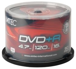 EMTEC Recordable DVDR Spindle 47Gb 120Min 16X 50pk 