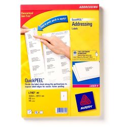 Avery Laser Addressing Labels 1996 x 2891 White 40 Labels Per Pack L7167 40 