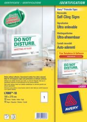 Avery L7080 10 Removable Self Cling Signs 275x190mm White 10pk 