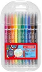 Stabilo Trio 2 In 1 Double Ended Fibre Tip Pen and Fineliner Pack of 10 Assorted