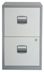 Bisley 2 Drawer A4 Filing Cabinet Silver White 672H x 413W x 400D mm