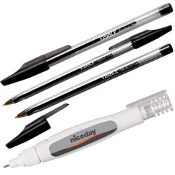 Niceday Ball Point Pens Medium Tip Black Box 50 Niceday Correction Pen Bundle