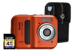 Kodak Sport C123 12 Megapixel Digital Camera Red Case 4GB SD Card