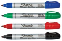 Sharpie Metal Barrel Permanent Marker Bullet Tip Black Blue Red Green Small 1mm Pack 4