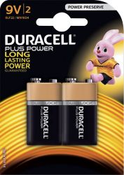 Duracell Power Plus MN1604 Alkaline 9V Battery Pack of 2 