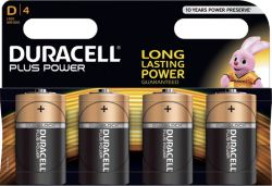 Duracell Power Plus MN1300 Alkaline D Batteries Pack of 4 