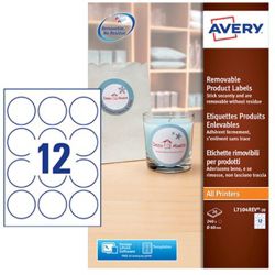 Avery Round Removable Product Labels 60mm diameter 12 Labels per Sheet L7104REV 20 