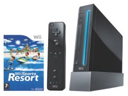 Nintendo Wii Black Console with Wii Sports Resort 