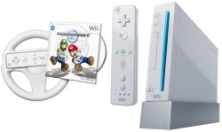 Nintendo Wii White Console with Mario Kart and Wheel 