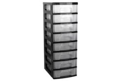 Really Useful Box Multicoloured Storage Unit 8 x 7 Litre Black Tower Clear Drawers
