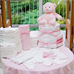Pink Happy Nappy Cake Hamper