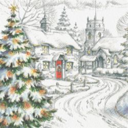 Snowy Village Personalised Christnas Cards 160H x 160W mm