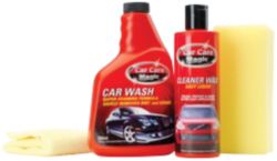 A great value car care kit comprising of a sponge soap a microfibre cloth and wax