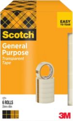 Scotch Easy Tear Clear Tape Large Core 25mm x 66m Pack of 6 Rolls