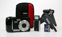 Vivitar ViviCam T324 121 Megapixel Black Digital Camera Bundle Pack Includes Camera 2GB SD Card Camera Case Tripod and SD Card Reader