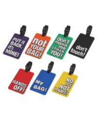 Funky 3D Rubber Luggage Tags 7 Colours and Slogans   Pack of 7