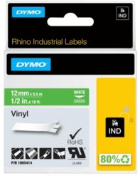 Dymo Rhino Label Writer Labels White on Green 12mm x 55m Vinyl