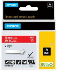 Dymo Rhino Label Writer Labels White on Red 19mm x 55m Vinyl