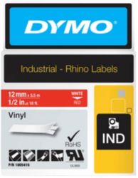 Dymo Rhino Label Writer Labels White on Red 12mm x 55m Vinyl