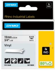 Dymo Rhino Label Writer Labels Black on White 19mm x 55m Vinyl