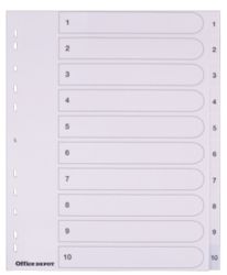 Office Depot Polyproylene Dividers White Polypropylene A4 Extra Wide 10 Part 1 10 Numbered Set